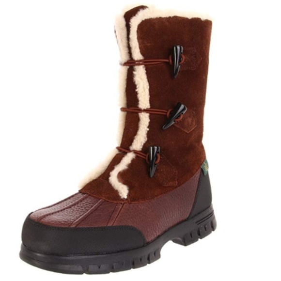 Ralph Lauren Brown Suede Leather Shearling Snow Boots Winter Size 5 Toggle - Picture 1 of 8